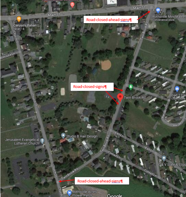Twin Brook Road closure location image